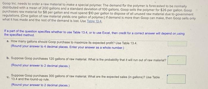 Goop Inc. needs to order a raw material to make a