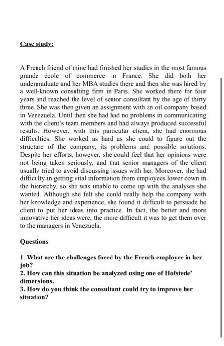 Case study: A French friend of mine had finished