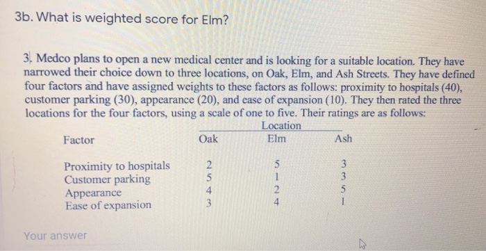 3b. What is weighted score for Elm? 3. Medco