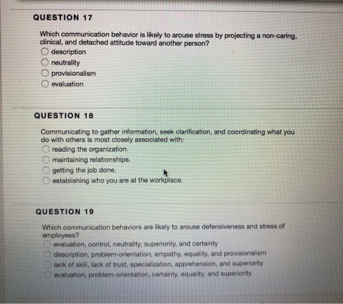 QUESTION 17 Which communication behavior is