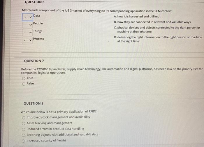 6,7,8 please QUESTION 6 Data Match each component