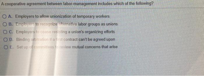 A cooperative agreement between labor-management