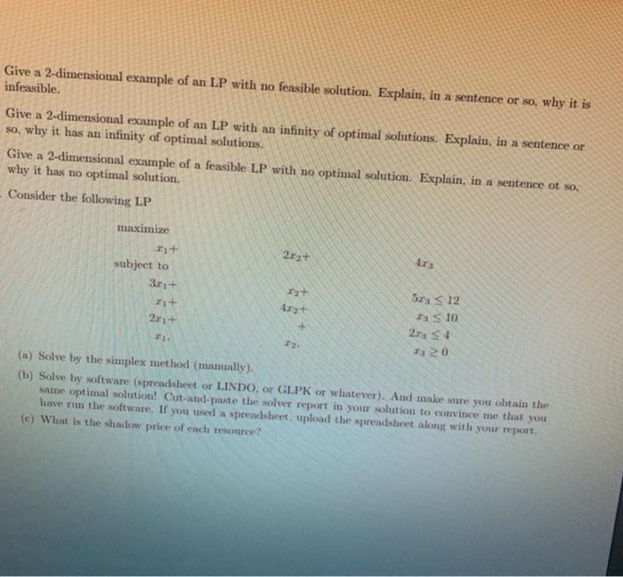 Give a 2-dimensional example of an LP with no