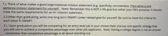 1.) Think of what makes a good organizational