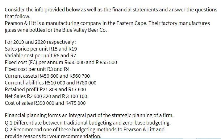 Consider the info provided below as well as the