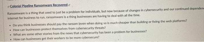 2 Colonial Pipeline Ransomware Recovered