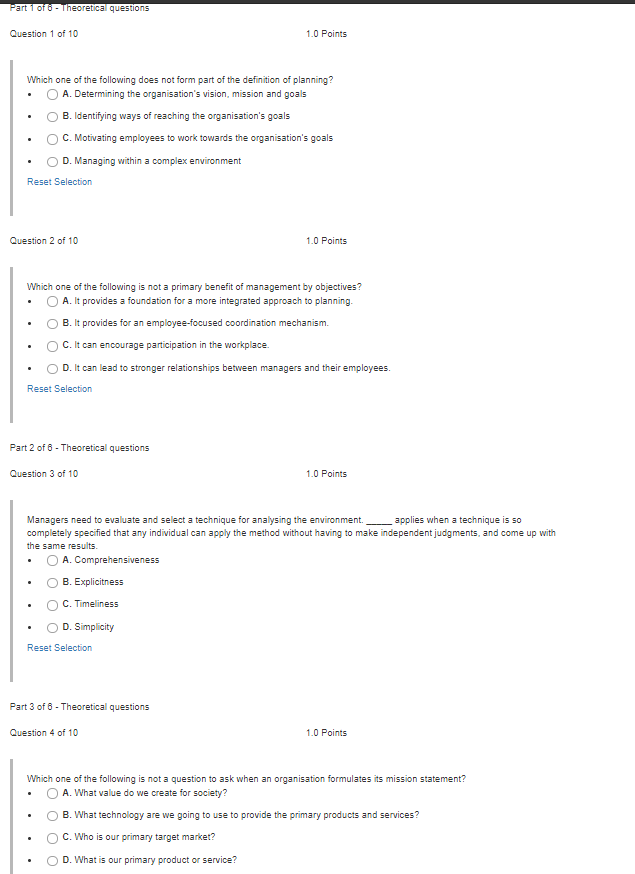 Part 1 of 6 - Theoretical questions Question 1 of