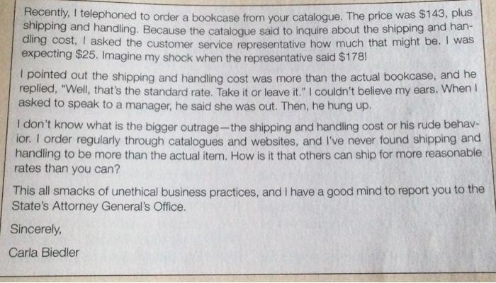 Instructions: 1. Write a letter to Carla Biedler