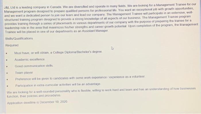 write a resume according to this include these