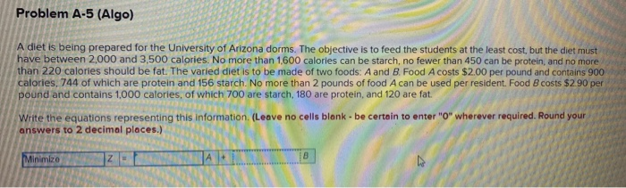 Problem A-5 (Algo) A diet is being prepared for