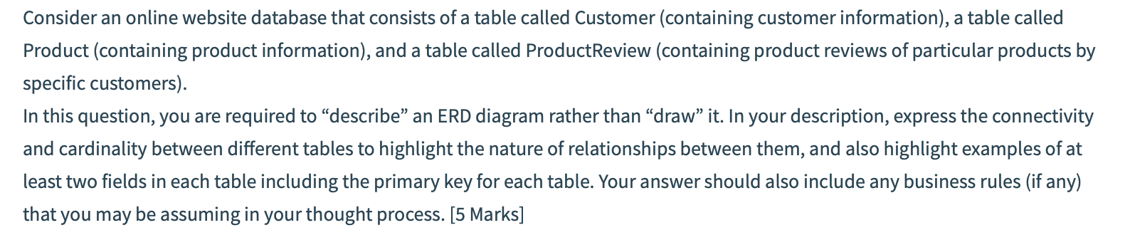 Consider an online website database that consists