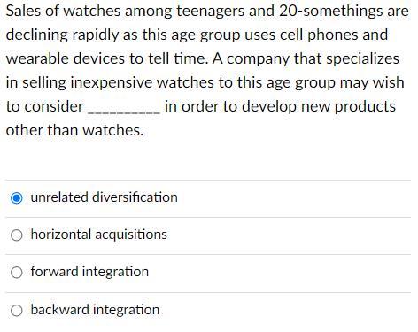 Sales of watches among teenagers and
