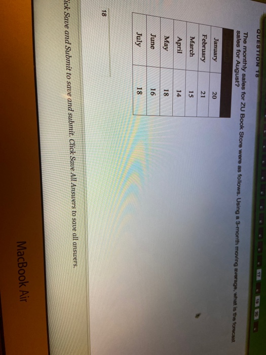 QUESTION 18 The monthly sales for ZU Book Store