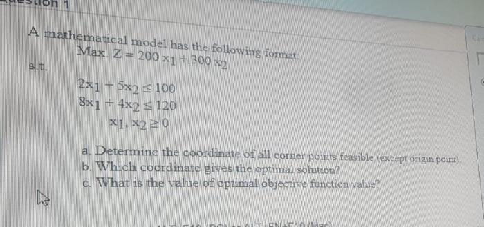 A mathematical model has the following format: