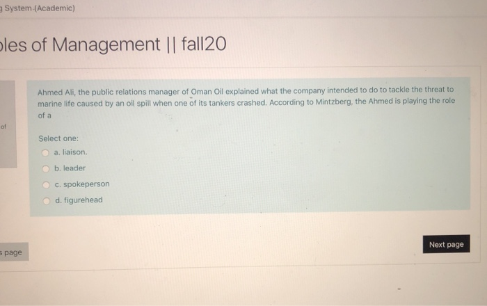 System (Academic) ples of Management || fall20