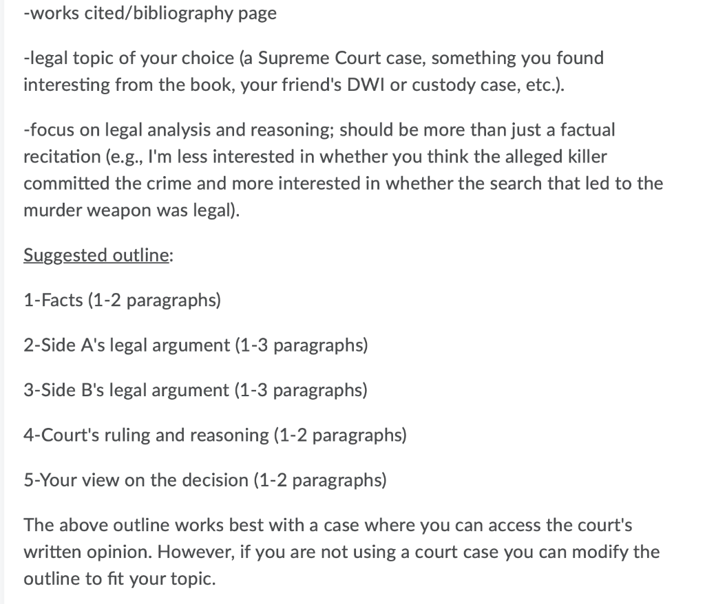 -works cited/bibliography page -legal topic of