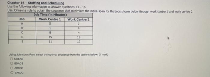 Chapter 16 - Staffing and Scheduling Use the