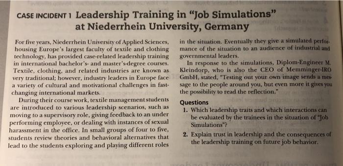 CASE INCIDENT 1 Leadership Training in "Job