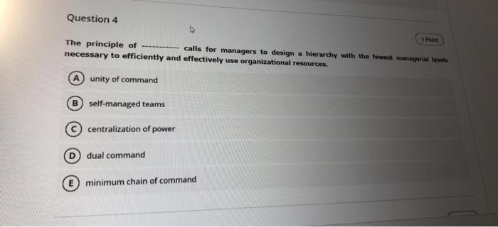Question 4 Point The principle of calls for