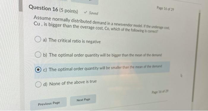 Page 16 of 29 Question 16 (5 points) Saved Assume