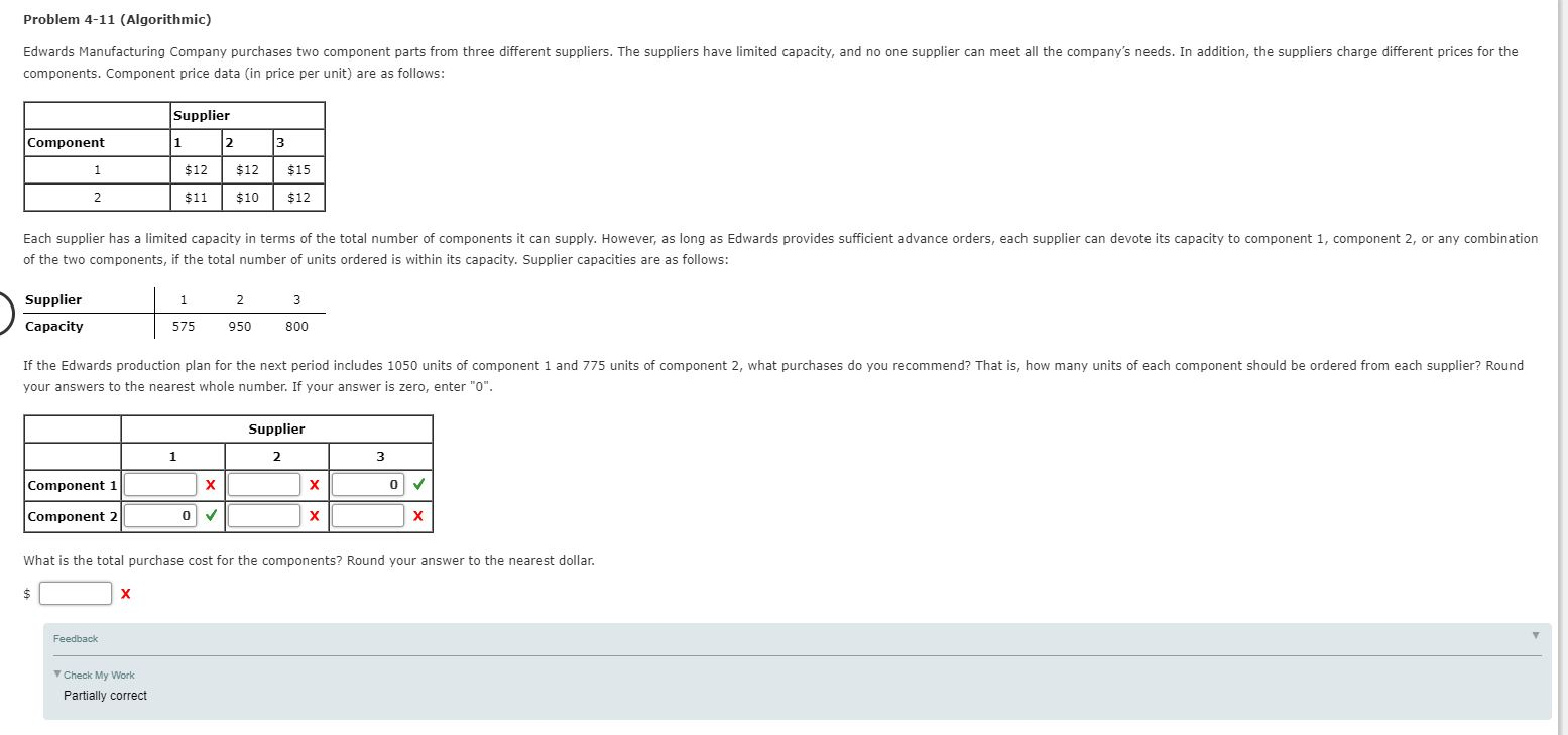 Problem 4-11 (Algorithmic) Edwards Manufacturing