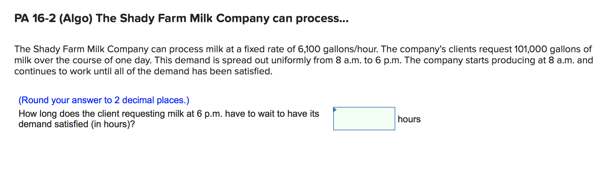 PA 16-2 (Algo) The Shady Farm Milk Company can