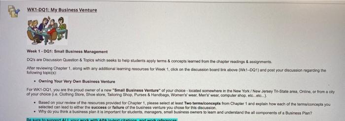 WK1-001: My Business Venture Week 1 . 091: Small