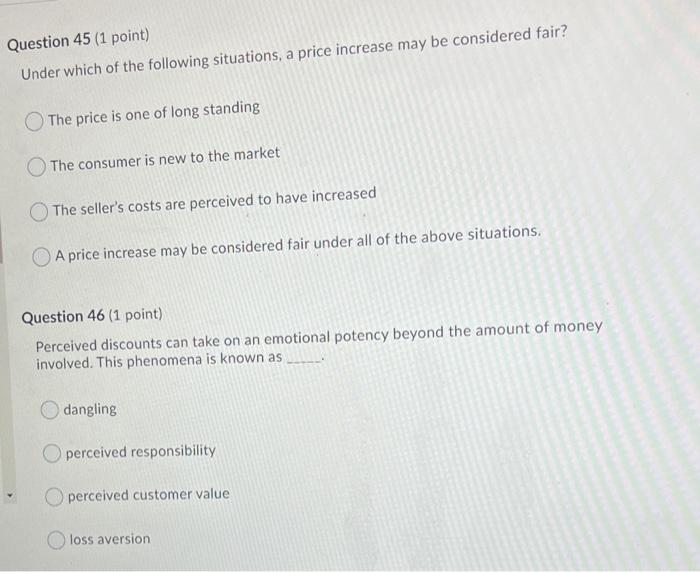 Question 45 (1 point) Under which of the