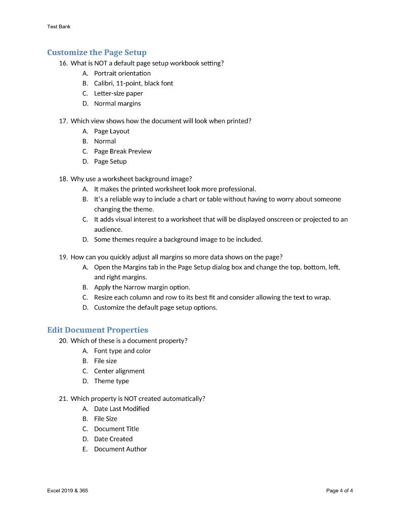 16. What is NOT a default page setup workbook