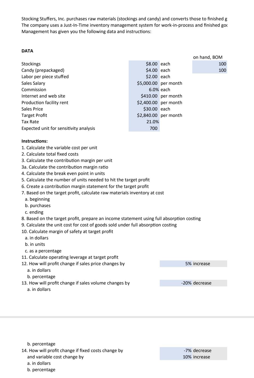 please solve asap Stocking Stuffers, Inc.