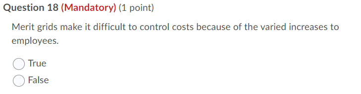 Question 18 (Mandatory) (1 point) Merit grids