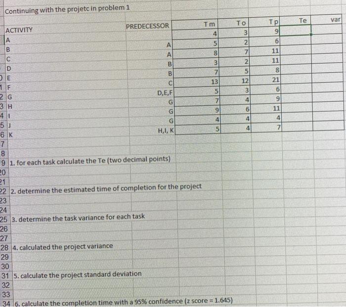 Continuing with the projeto in problem 1 Te var