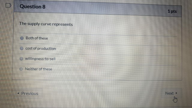 D Question 8 1 pts The supply curve represents