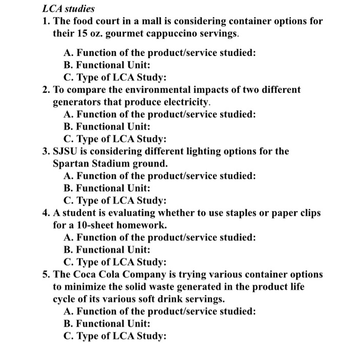 questions 1-5 please i only have this LCA studies