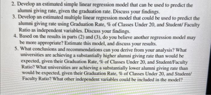 2. Develop an estimated simple linear regression