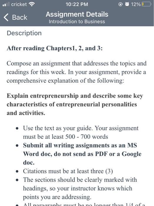 cricket @ 12% 10:22 PM Assignment Details