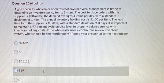 Question 20 (4 points) A golf specialty