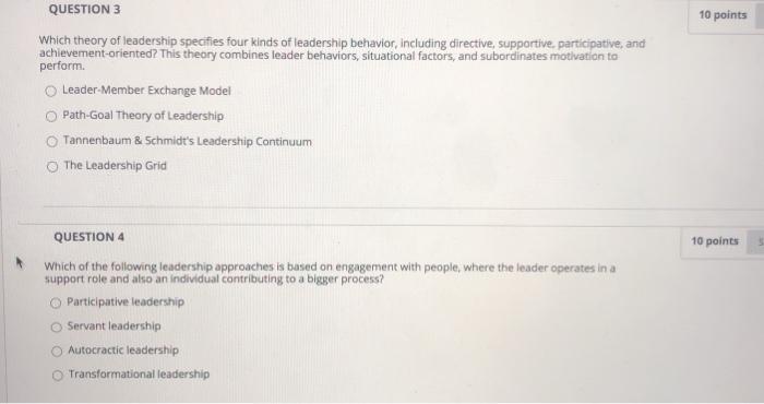 10 points QUESTION 3 Which theory of leadership