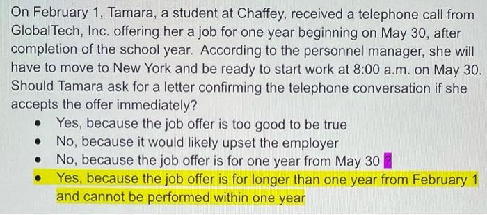 On February 1, Tamara, a student at Chaffey,