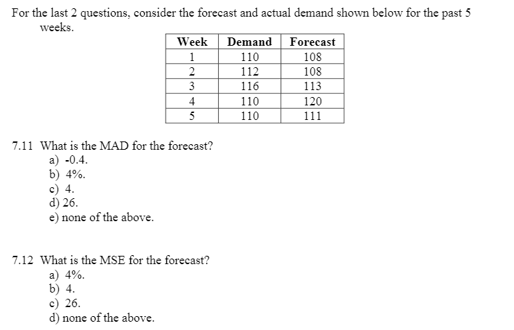 For the last 2 questions, consider the forecast