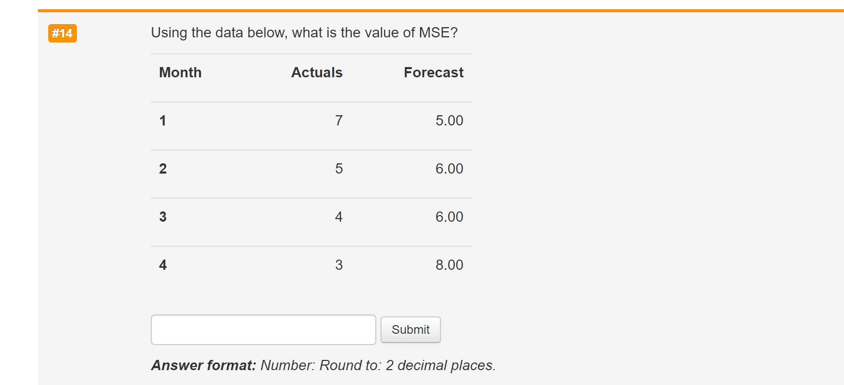 #14 Using the data below, what is the value of
