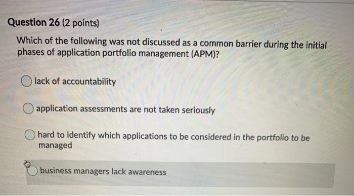 Question 26 (2 points) Which of the following was