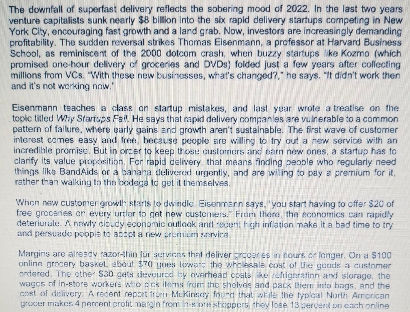 Question 4 THE SPEEDY DOWNFALL OF RAPID DELIVERY