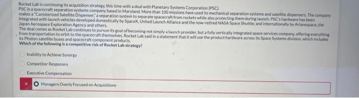Rocket Labiscontinuing its acquisition strategy