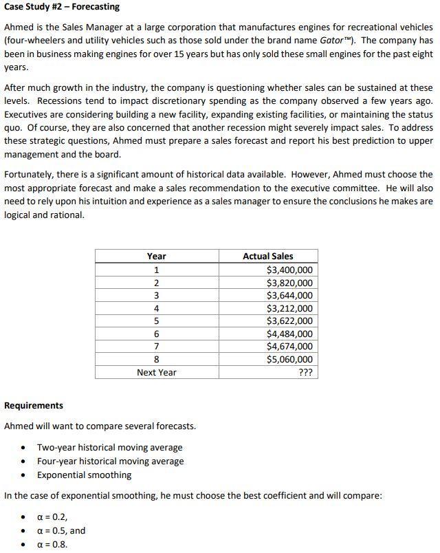 What is the sales forecast that Ahmed should