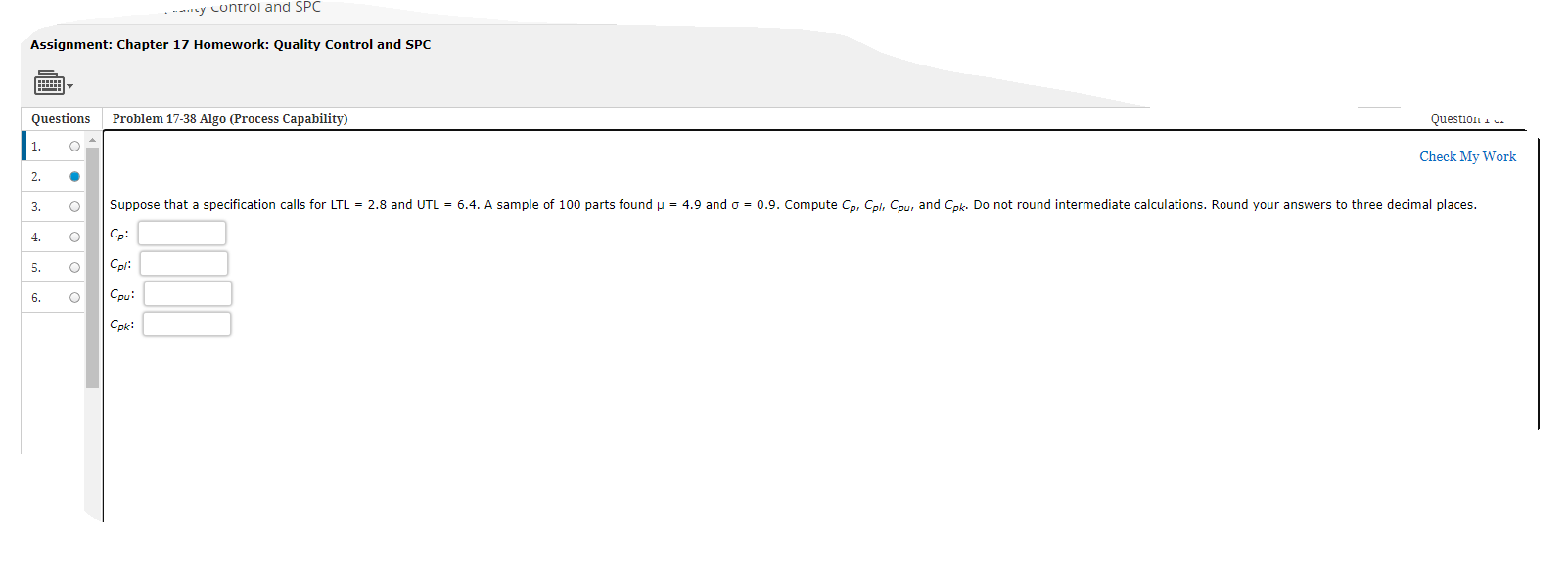 . --Ly control and SPC Assignment: Chapter 17
