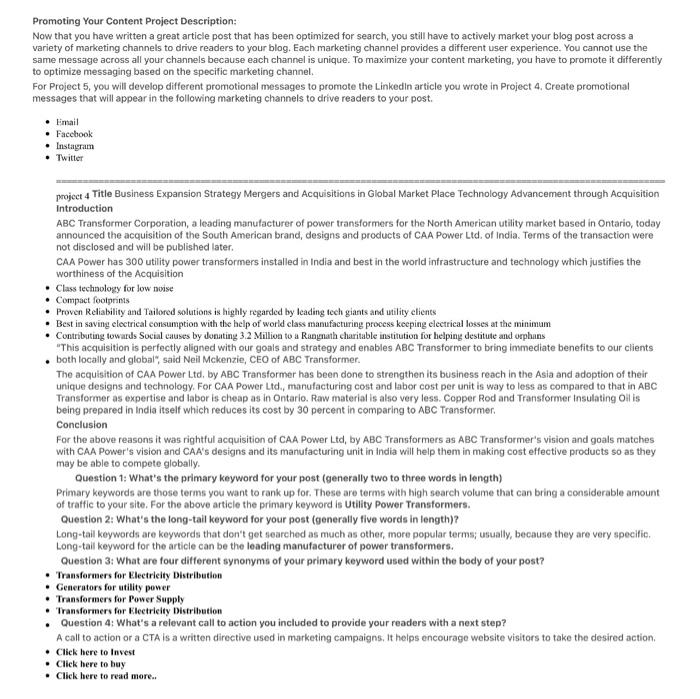 Promoting Your Content Project Description: Now