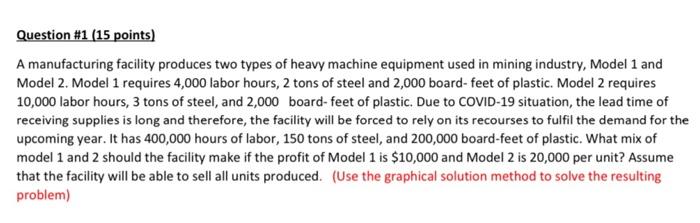 Question #1 (15 points) A manufacturing facility