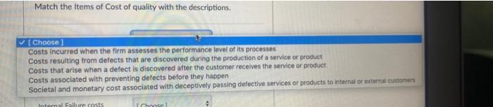 D Question 1 2 pts Match the Items of Cost of