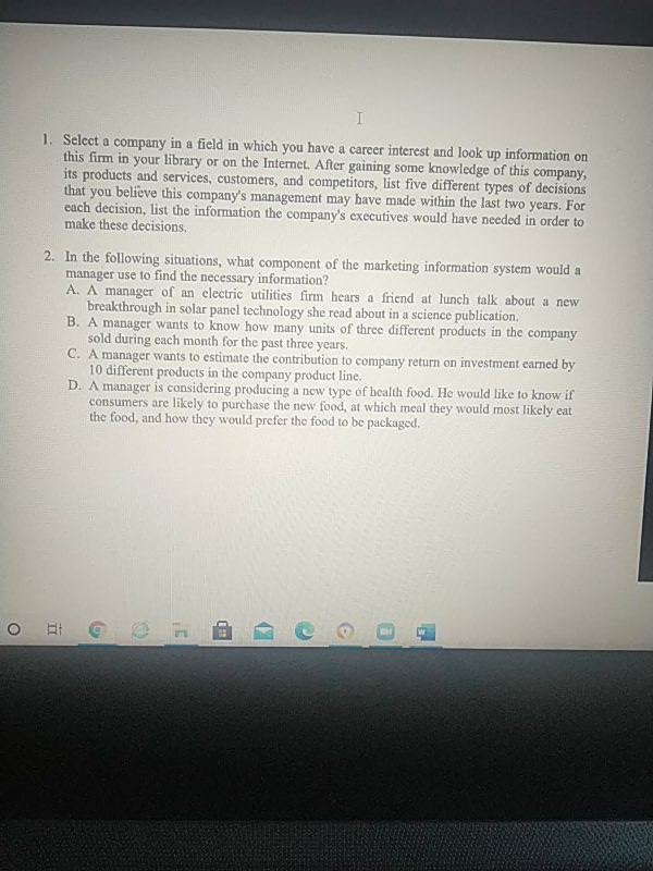 market reserach I 1. Select a company in a field